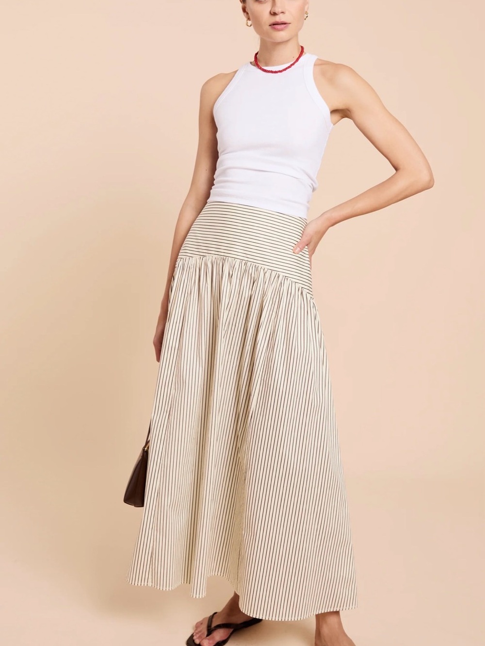 CAARA Vashti Cream Brown Stripe Maxi Skirt NWT Size 4 
From STAUD Factory